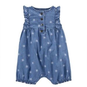 Carters Girls 3 Months Chambray Snap-Up Romper